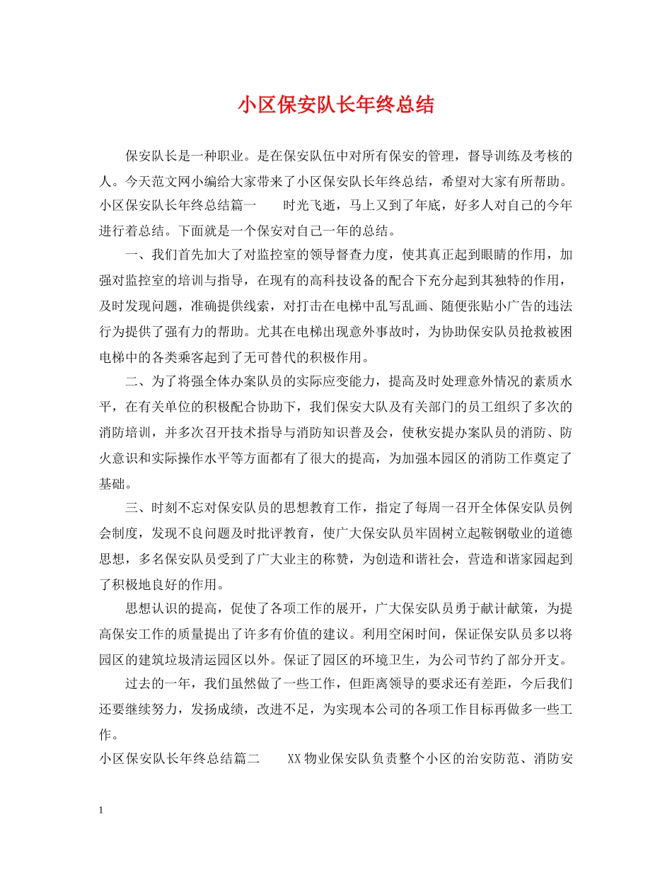 小区保安队长年终总结 _第1页