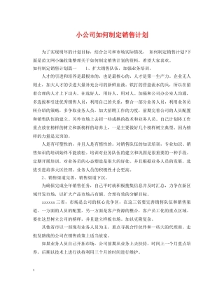 小公司如何制定销售计划 