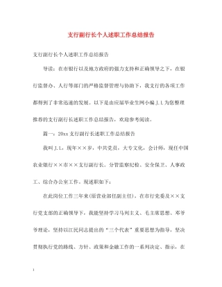 支行副行长个人述职工作总结报告