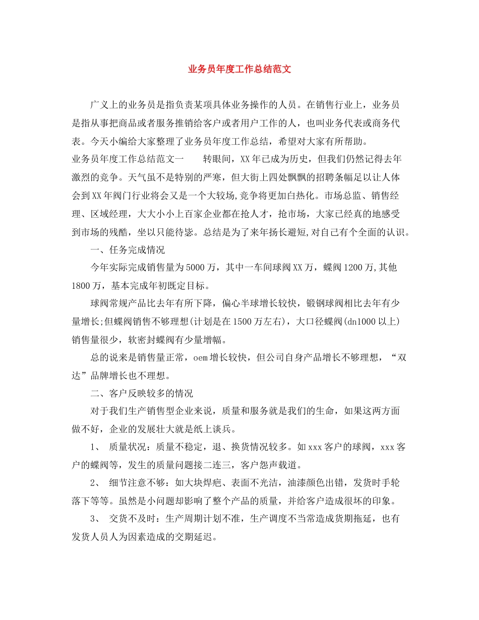 业务员年度工作总结范文_第1页