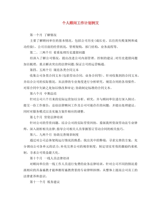 个人顾问工作计划例文 
