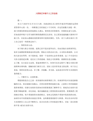 入职转正申请个人工作总结