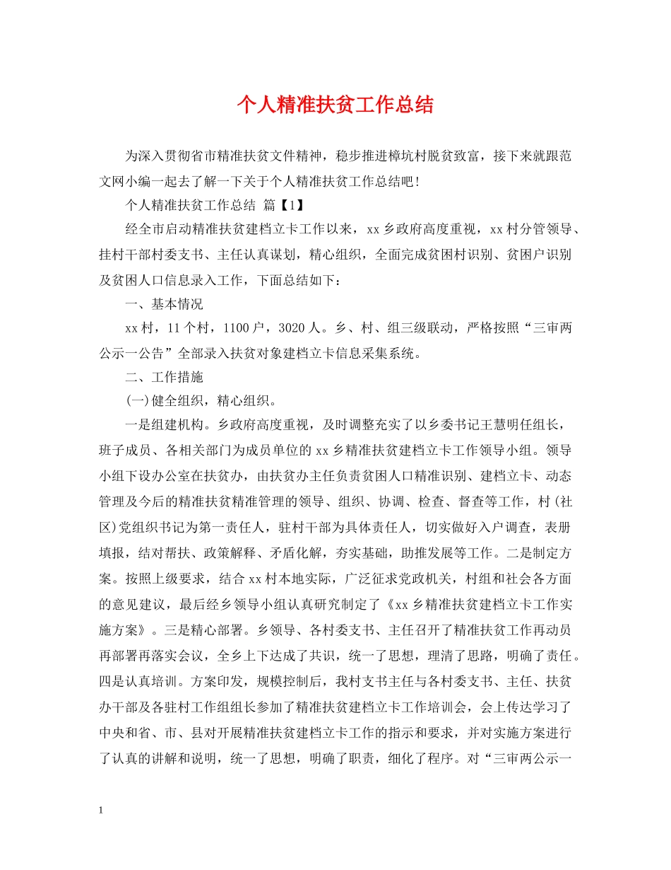 个人精准扶贫工作总结2 _第1页