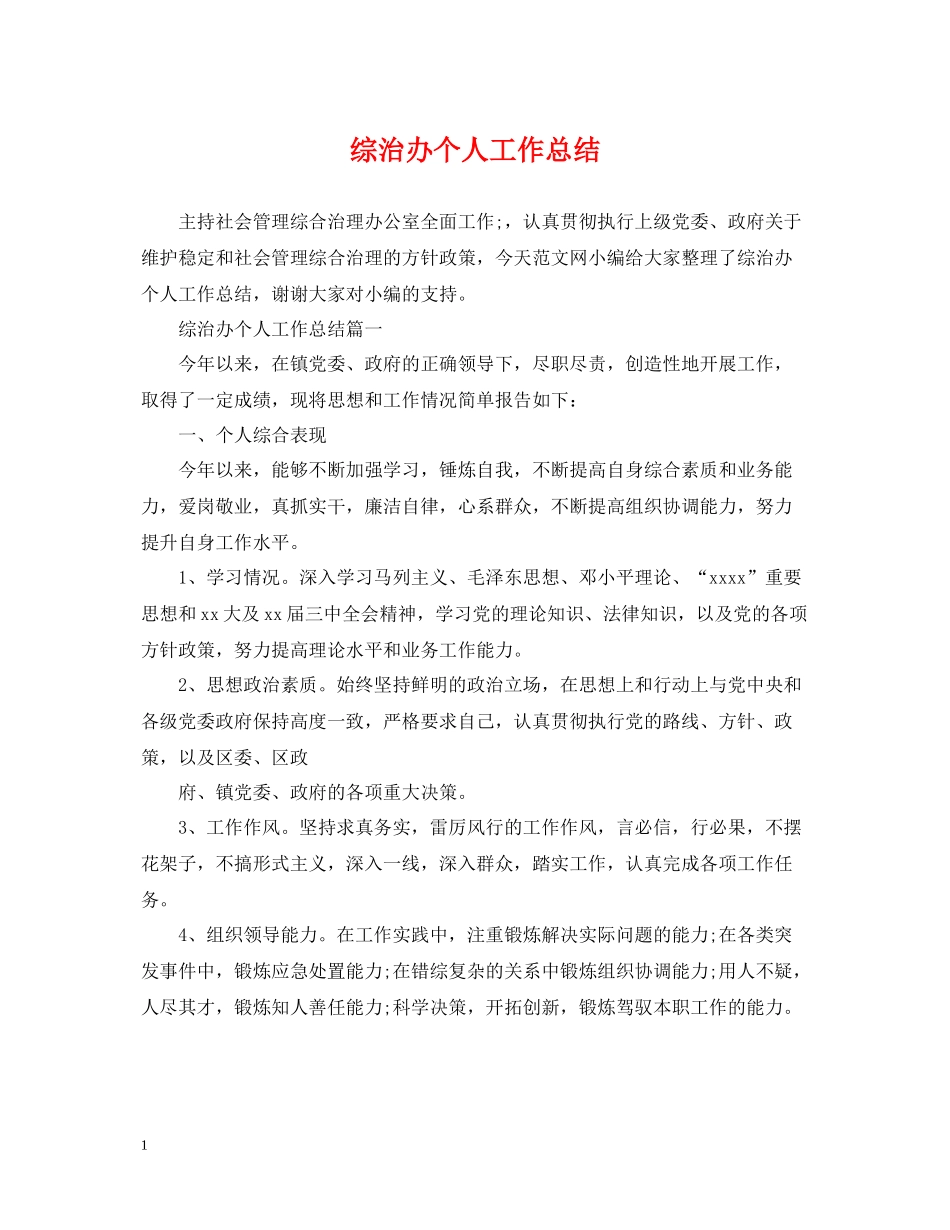 综治办个人工作总结_第1页
