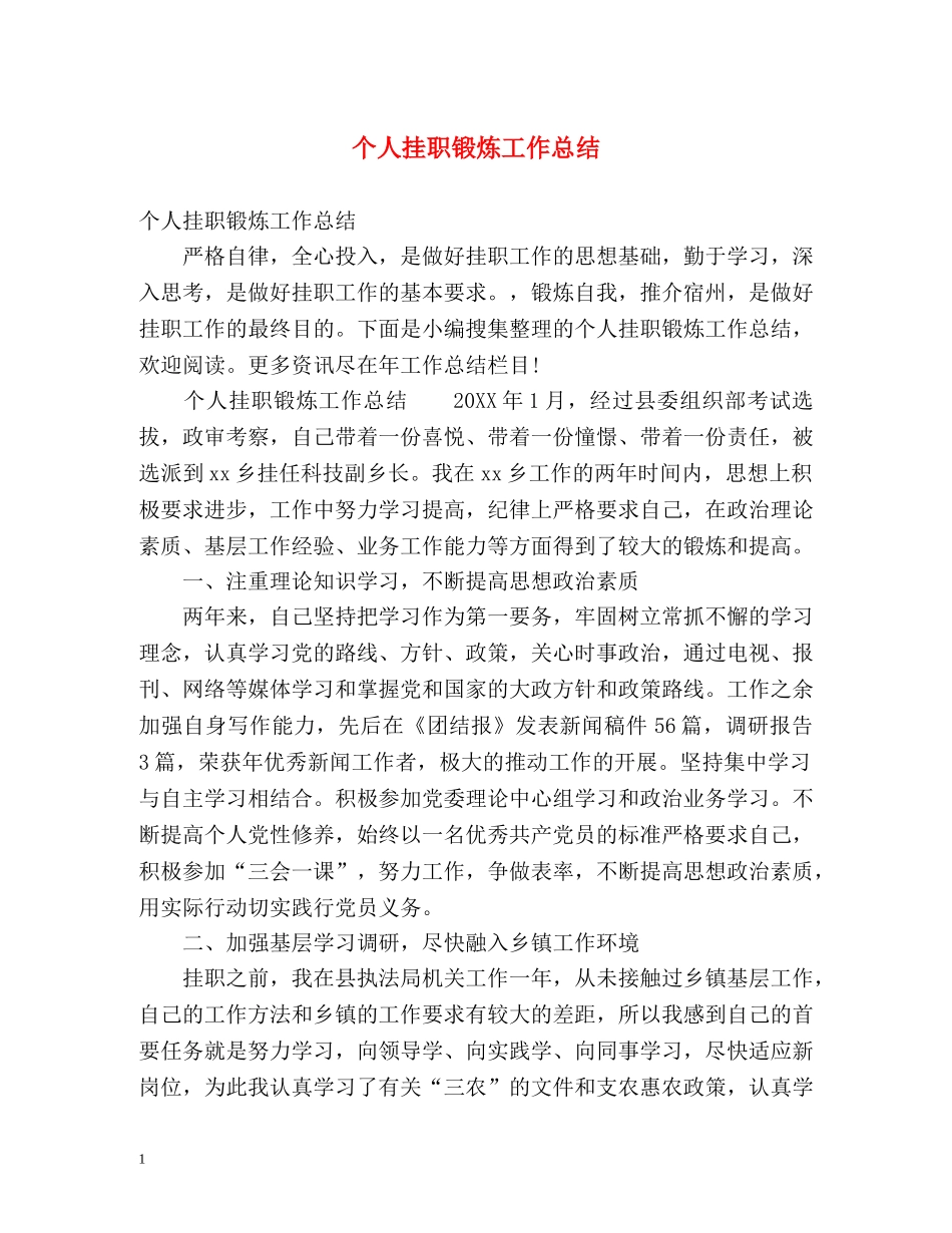 个人挂职锻炼工作总结 _第1页