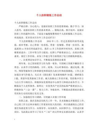 个人挂职锻炼工作总结 