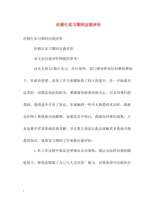 在银行实习期间自我评价