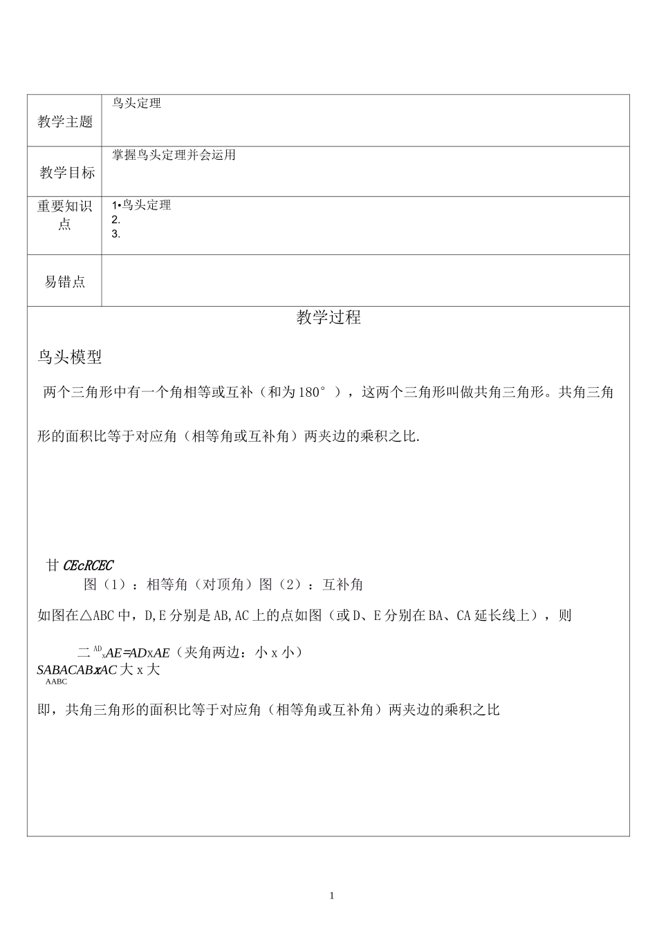 小学奥数 几何鸟头定理 知识点+例题+练习 (分类全面)_第1页