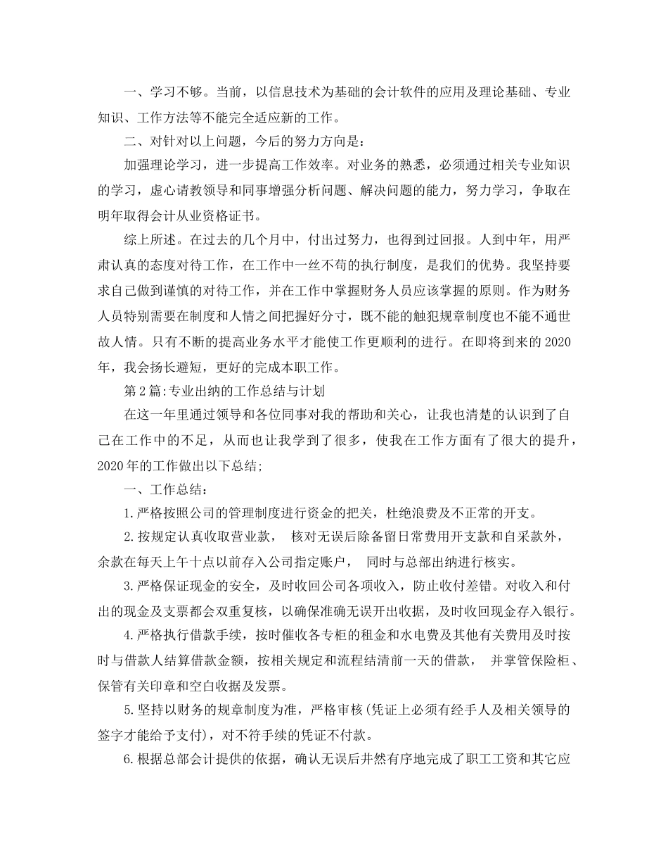 个人工作总结2024出纳的工作总结与计划 _第2页