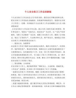 个人安全保卫工作总结新版 