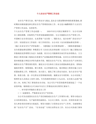 个人安全生产管理工作总结 