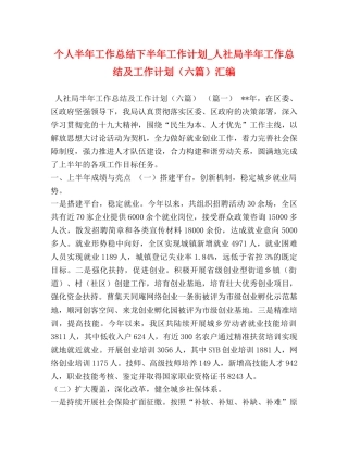 个人半年工作总结下半年工作计划_人社局半年工作总结及工作计划（六篇）汇编 