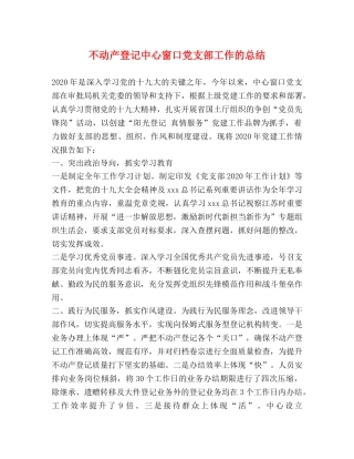 不动产登记中心窗口党支部工作的总结 