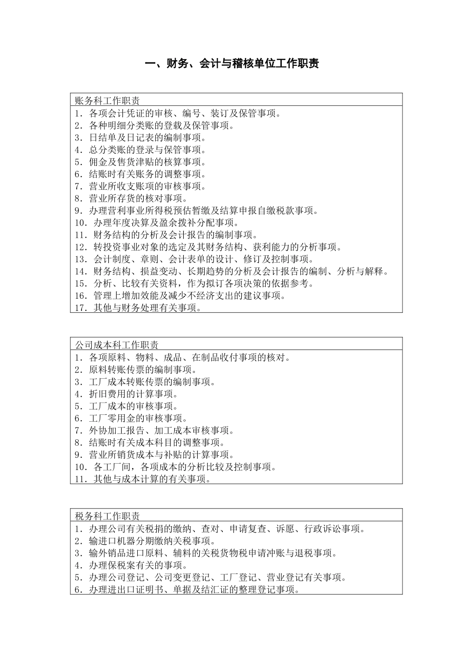 一、财务、会计与稽核单位工作职责_第1页