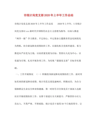 市统计局党支部年上半年工作总结