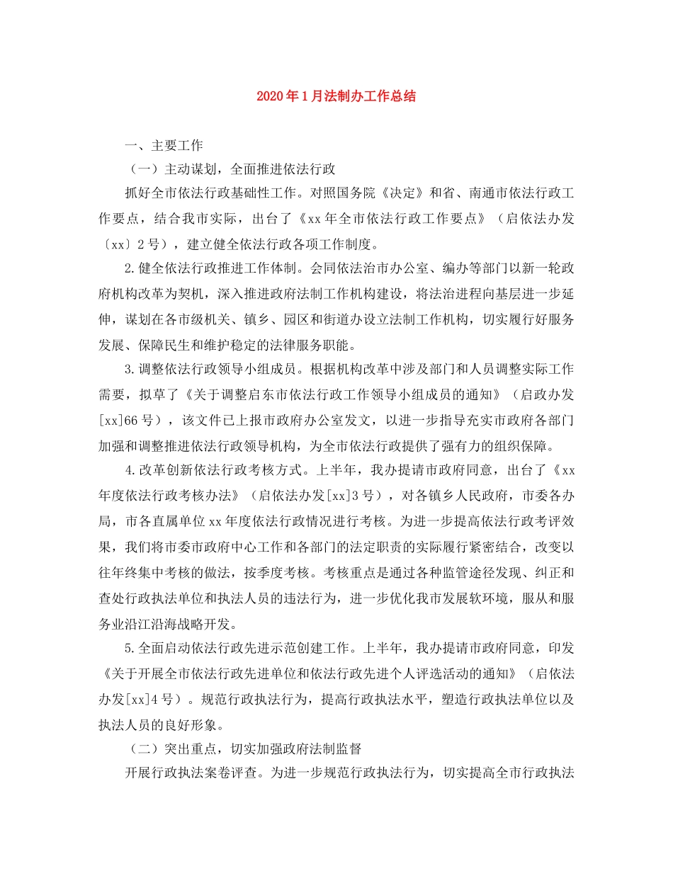 2024年1月法制办工作总结 _第1页