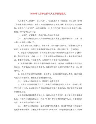 2024年1月护士长个人工作计划范文 