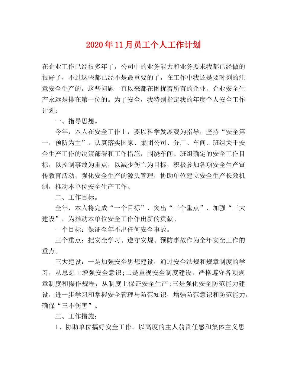2024年11月员工个人工作计划 _第1页