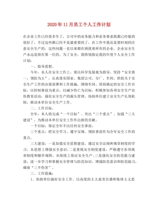 2024年11月员工个人工作计划 