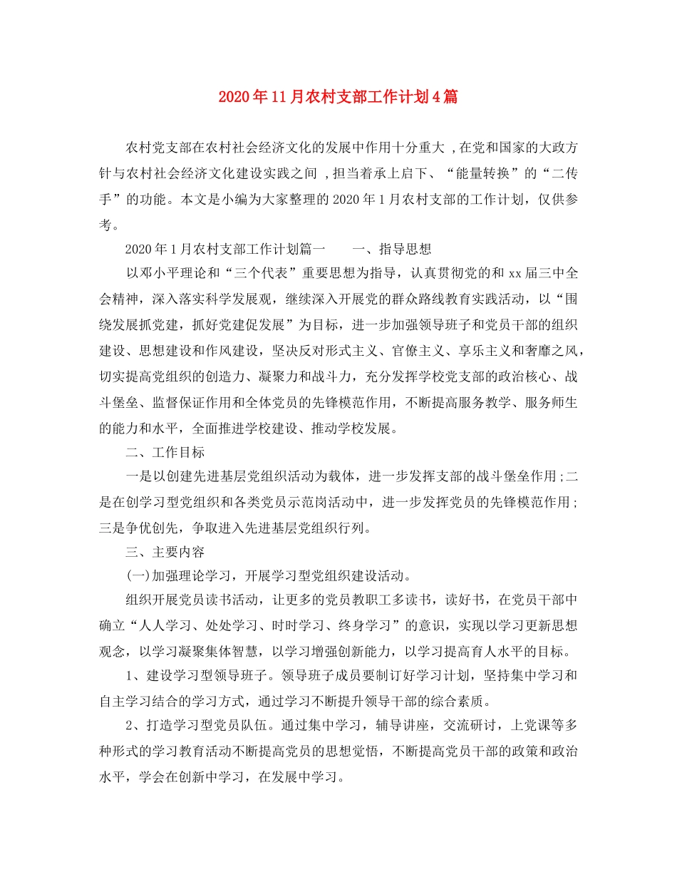 2024年11月农村支部工作计划4篇 _第1页