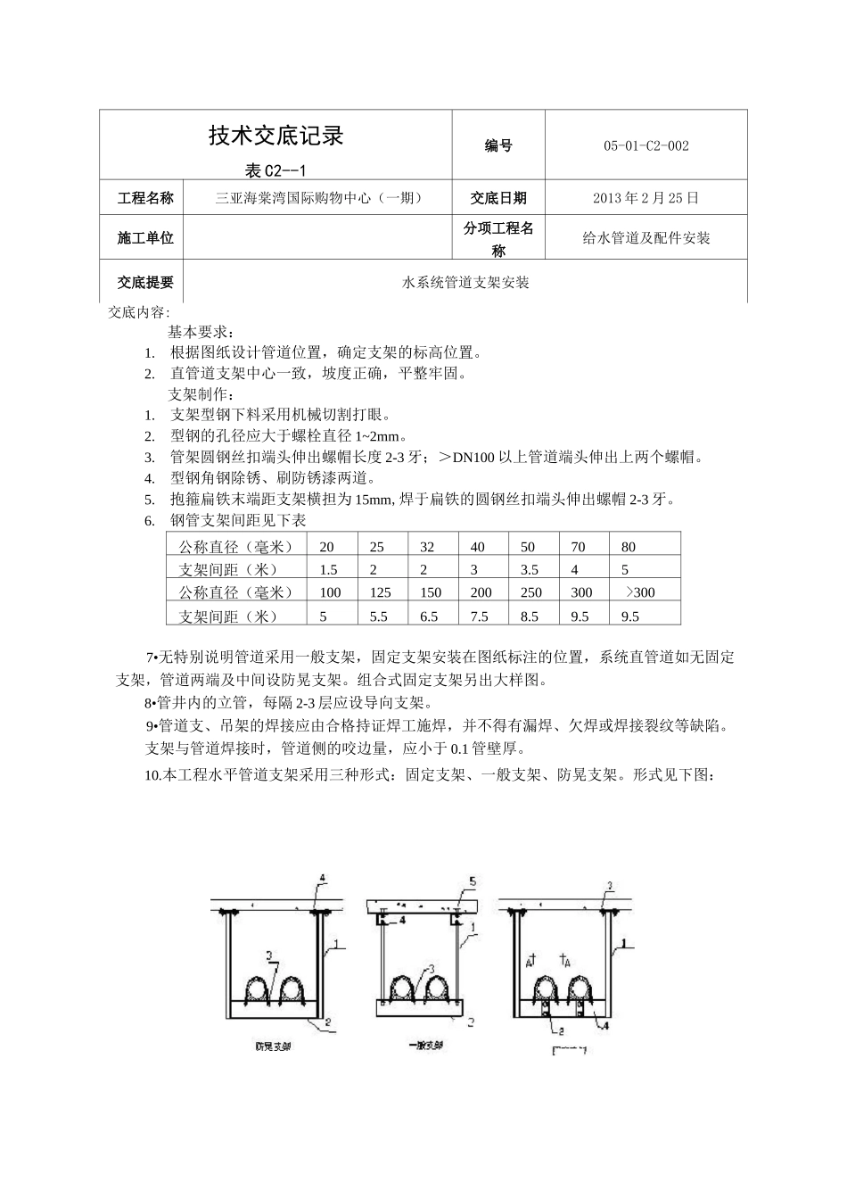 管道支架技术交底_第1页