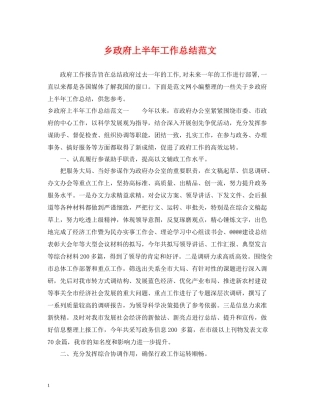 乡政府上半年工作总结范文