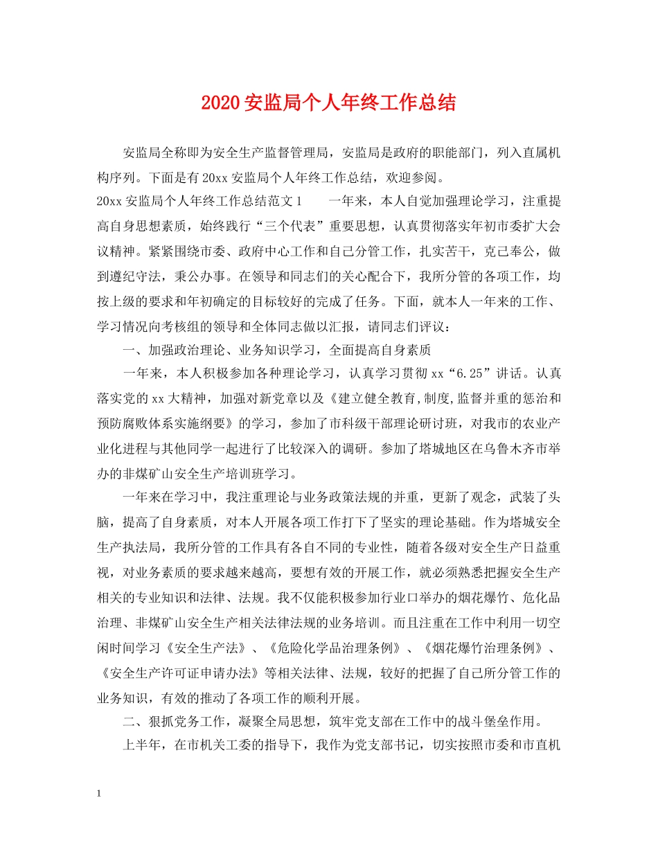 2024安监局个人年终工作总结 _第1页