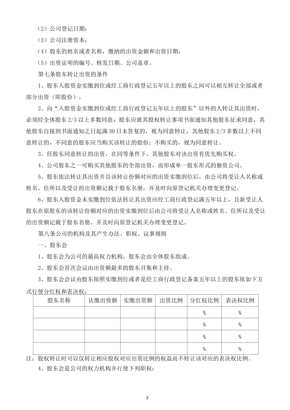 2020最新“同股不同权公司章程”_第3页