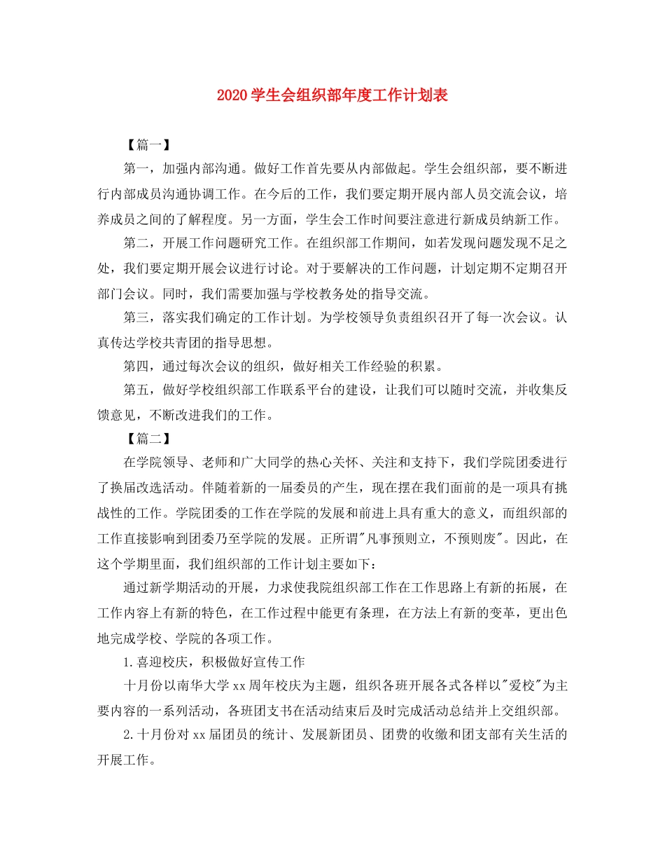 2024学生会组织部年度工作计划表 _第1页