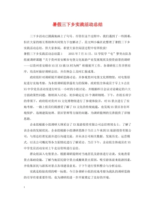 暑假三下乡实践活动总结