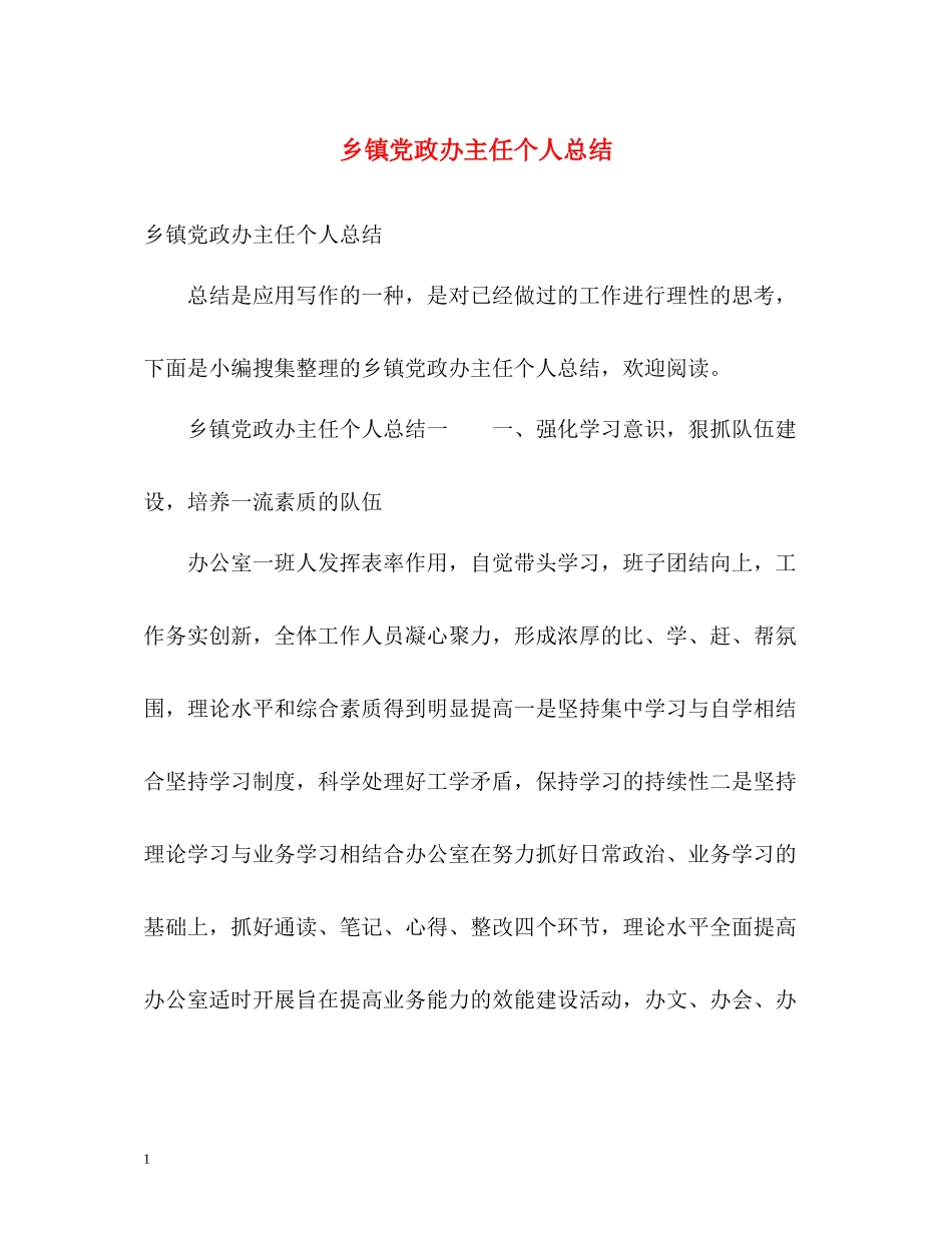 乡镇党政办主任个人总结_第1页