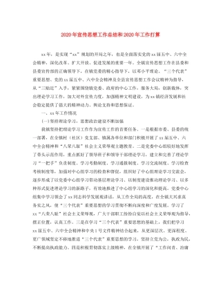 2020年宣传思想工作总结和年工作打算