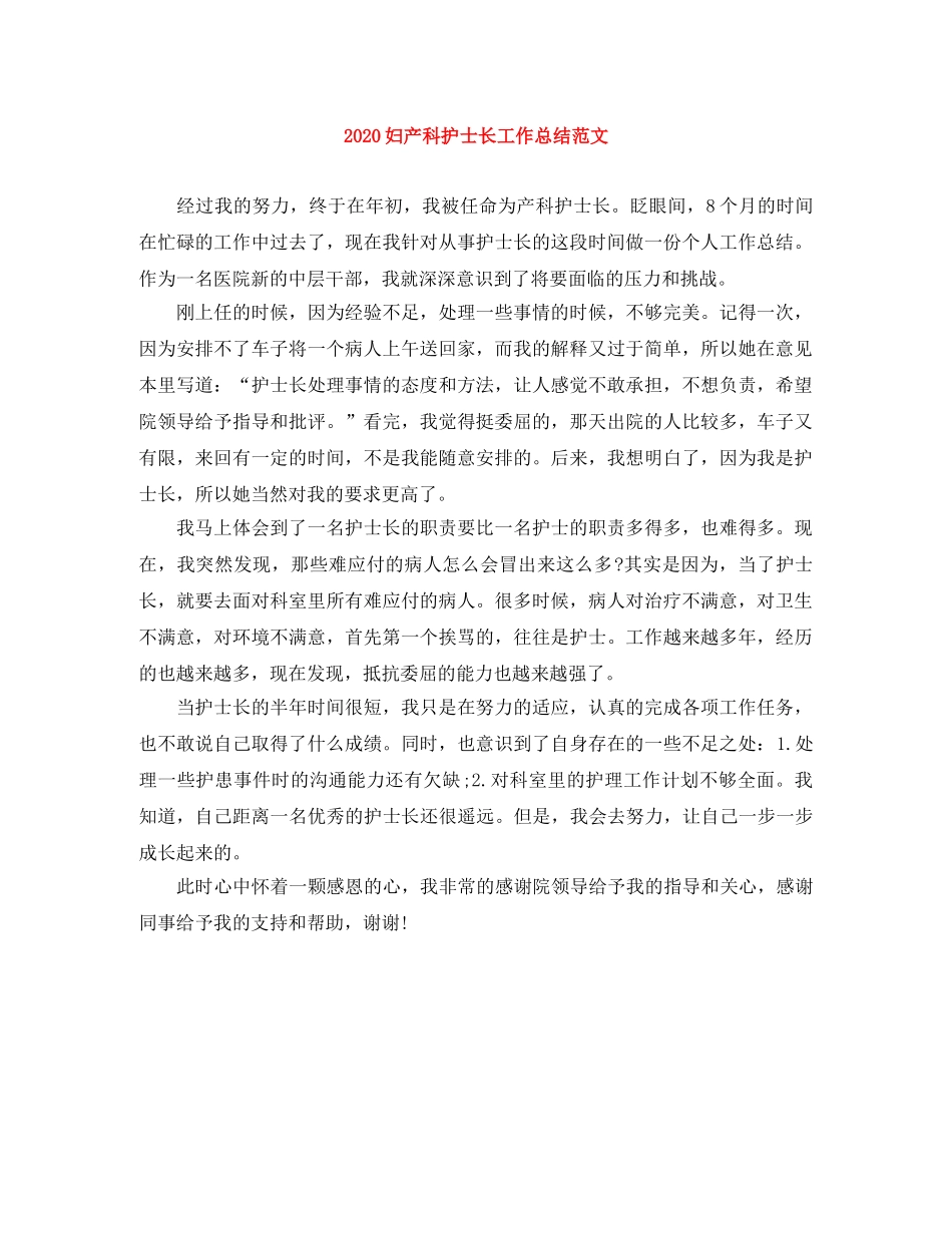 2024妇产科护士长工作总结范文 _第1页