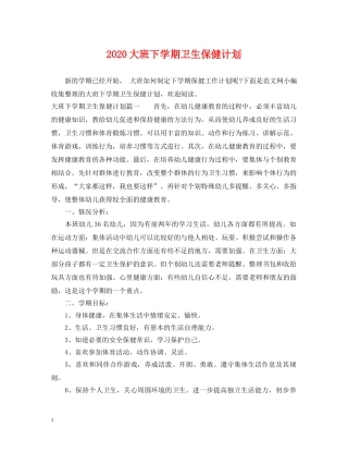 2024大班下学期卫生保健计划 