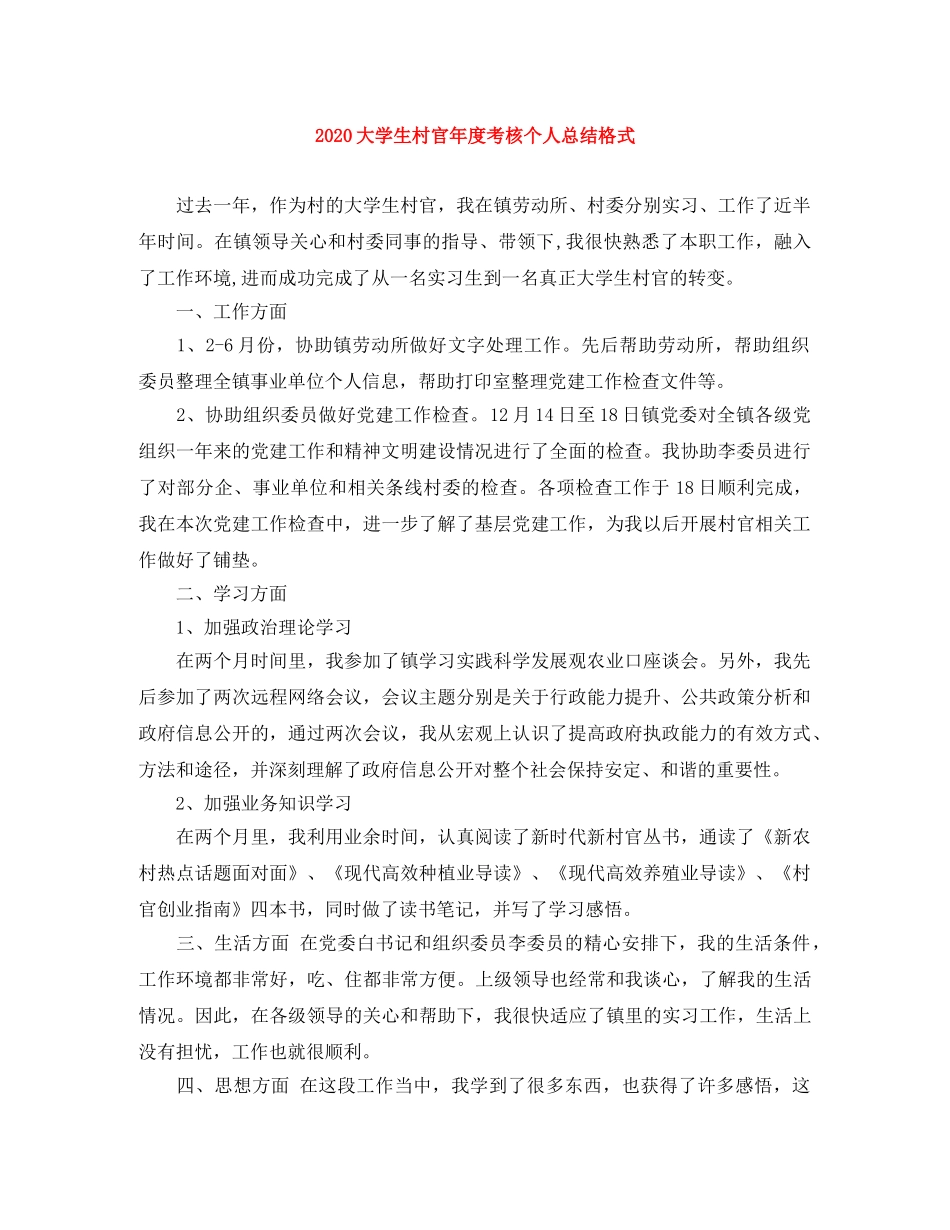 2024大学生村官年度考核个人总结格式 _第1页