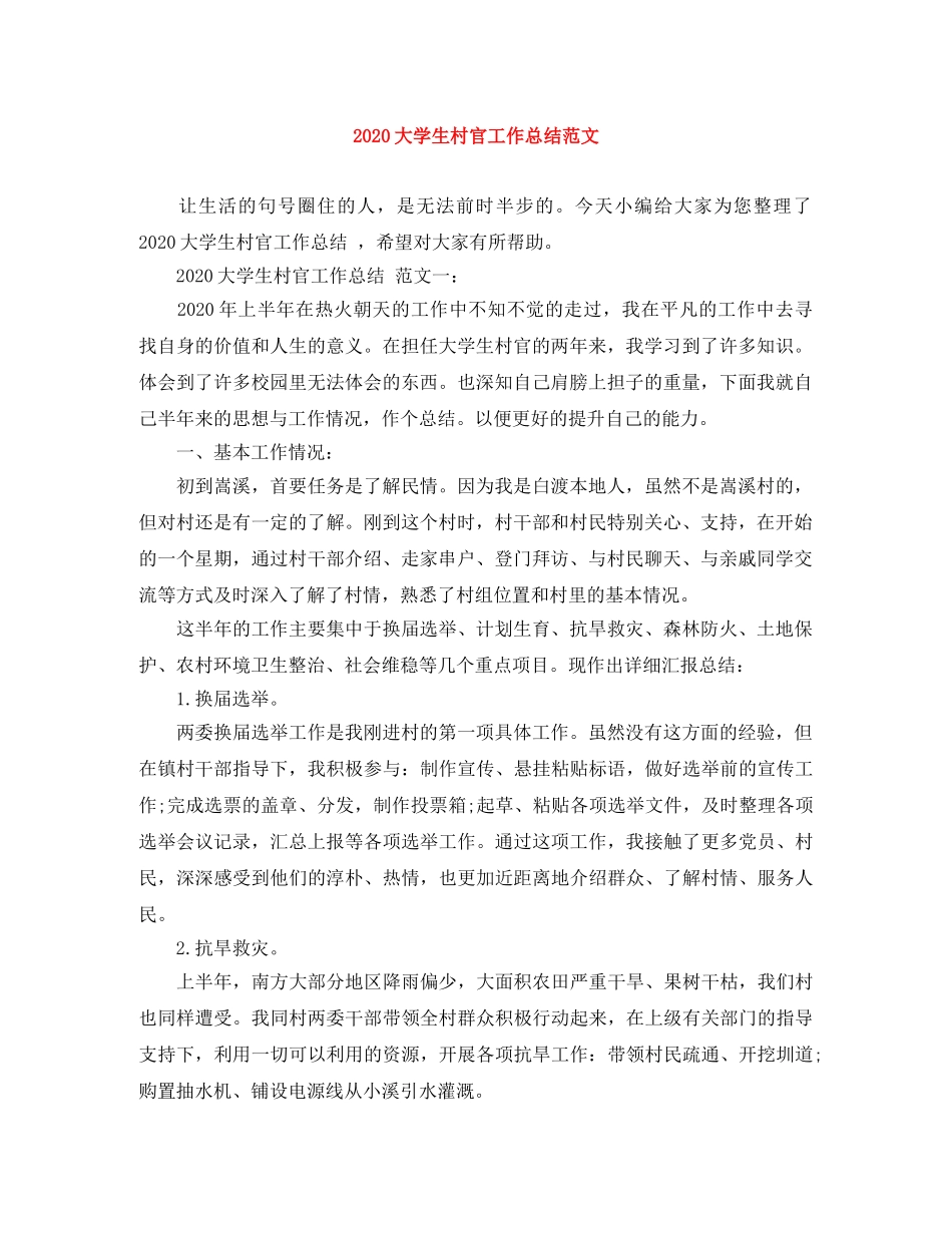 2024大学生村官工作总结范文 _第1页