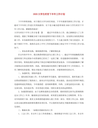 2024大学生村官下半年工作计划 