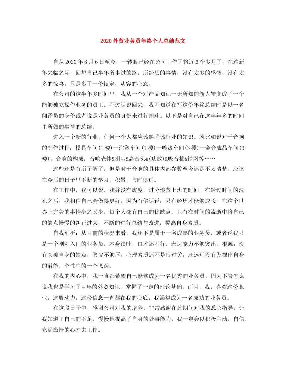 2024外贸业务员年终个人总结范文 _第1页