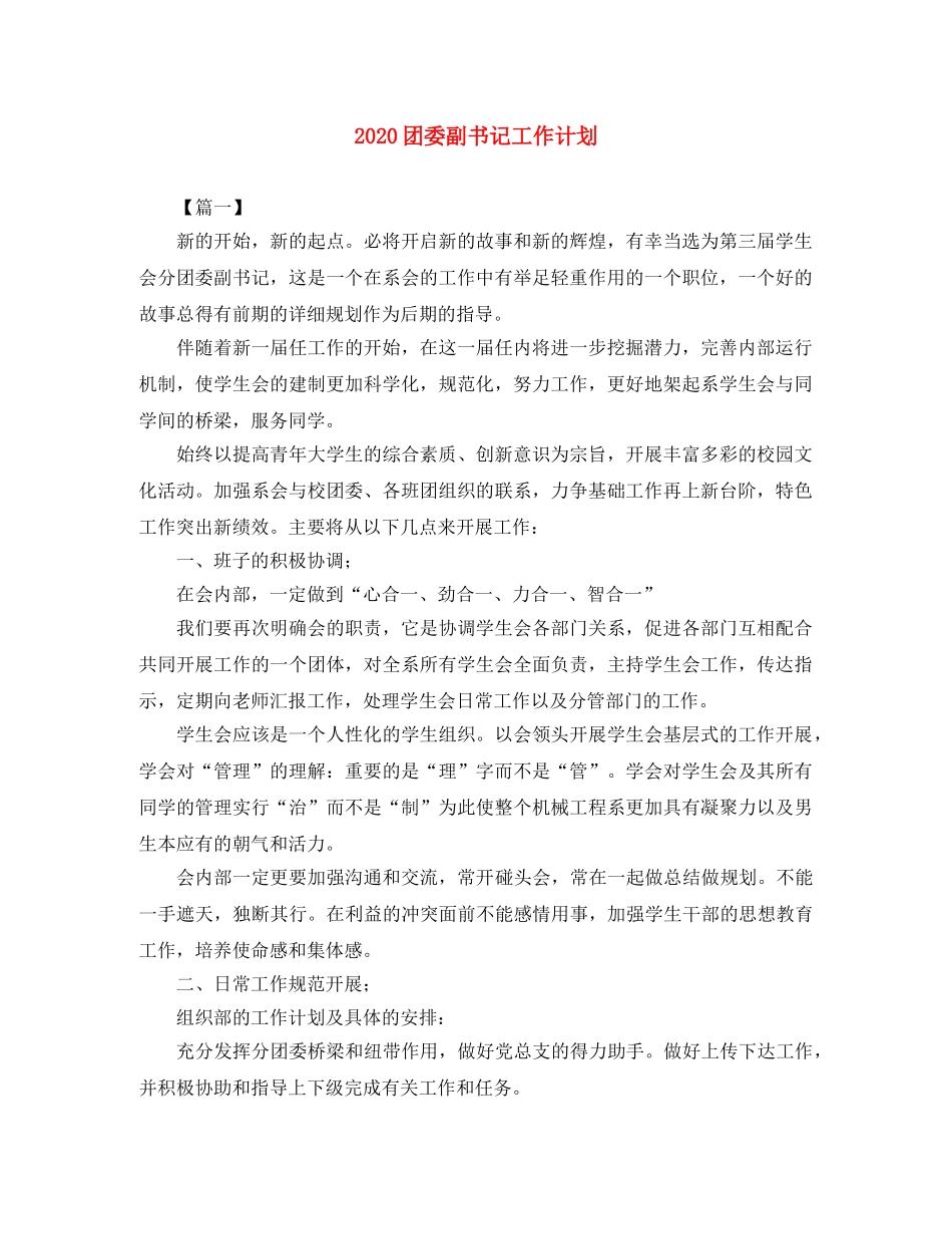 2024团委副书记工作计划 _第1页