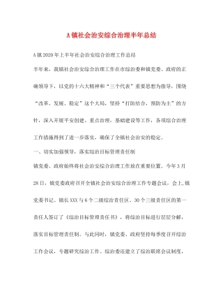 A镇社会治安综合治理半年总结
