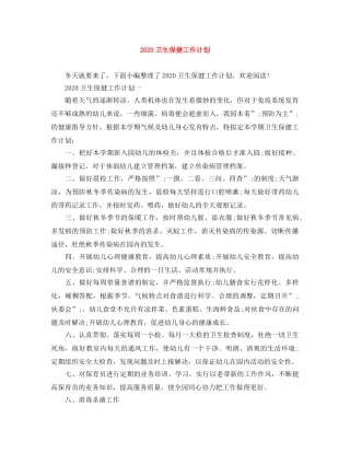 2024卫生保健工作计划 