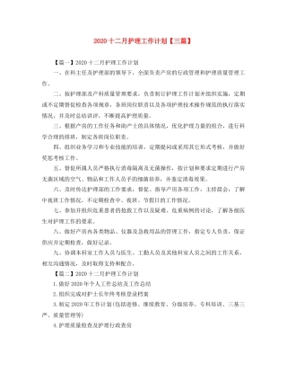 2024十二月护理工作计划【三篇】 