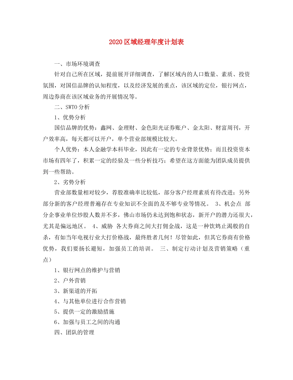 2024区域经理年度计划表 _第1页