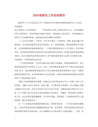 2024副班长工作总结报告 