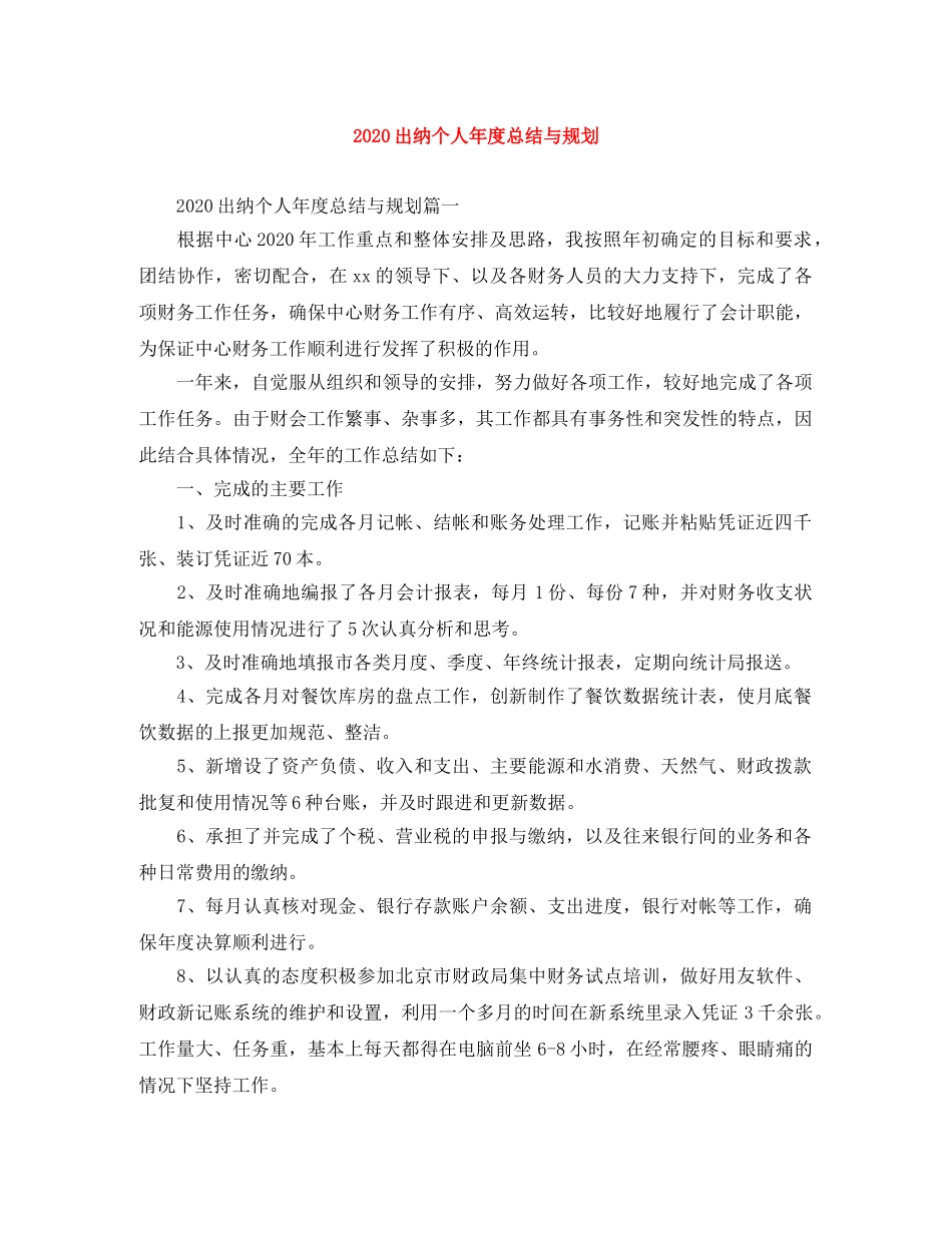 2024出纳个人年度总结与规划 _第1页