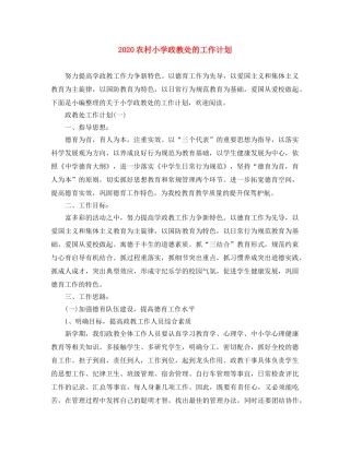 2024农村小学政教处的工作计划 