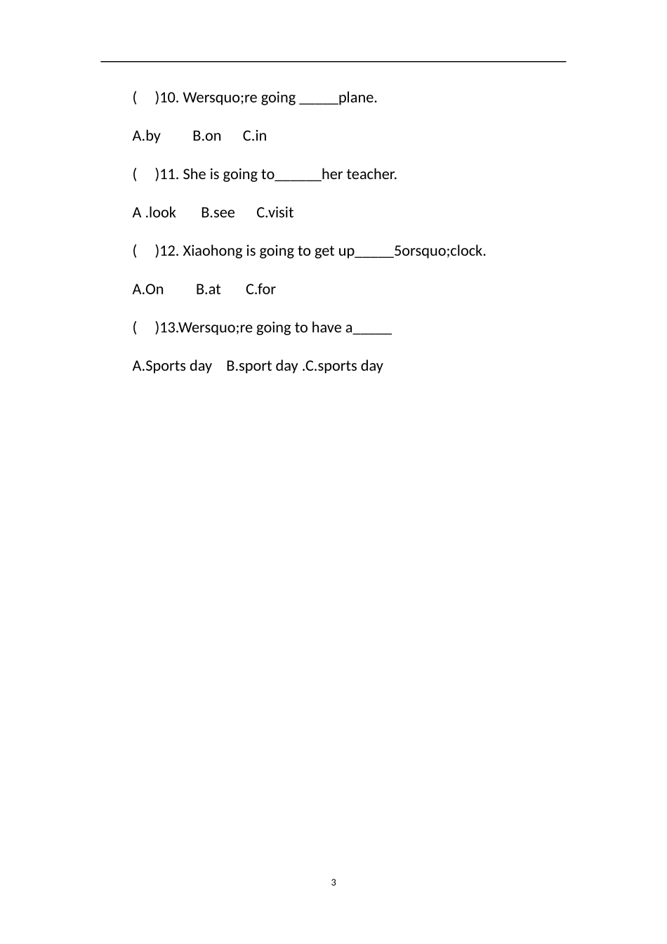 16学年度上学期小学四年级英语期末练习试题（外研版）_第3页