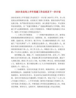 2024农业局上半年党建工作总结及下一步计划 