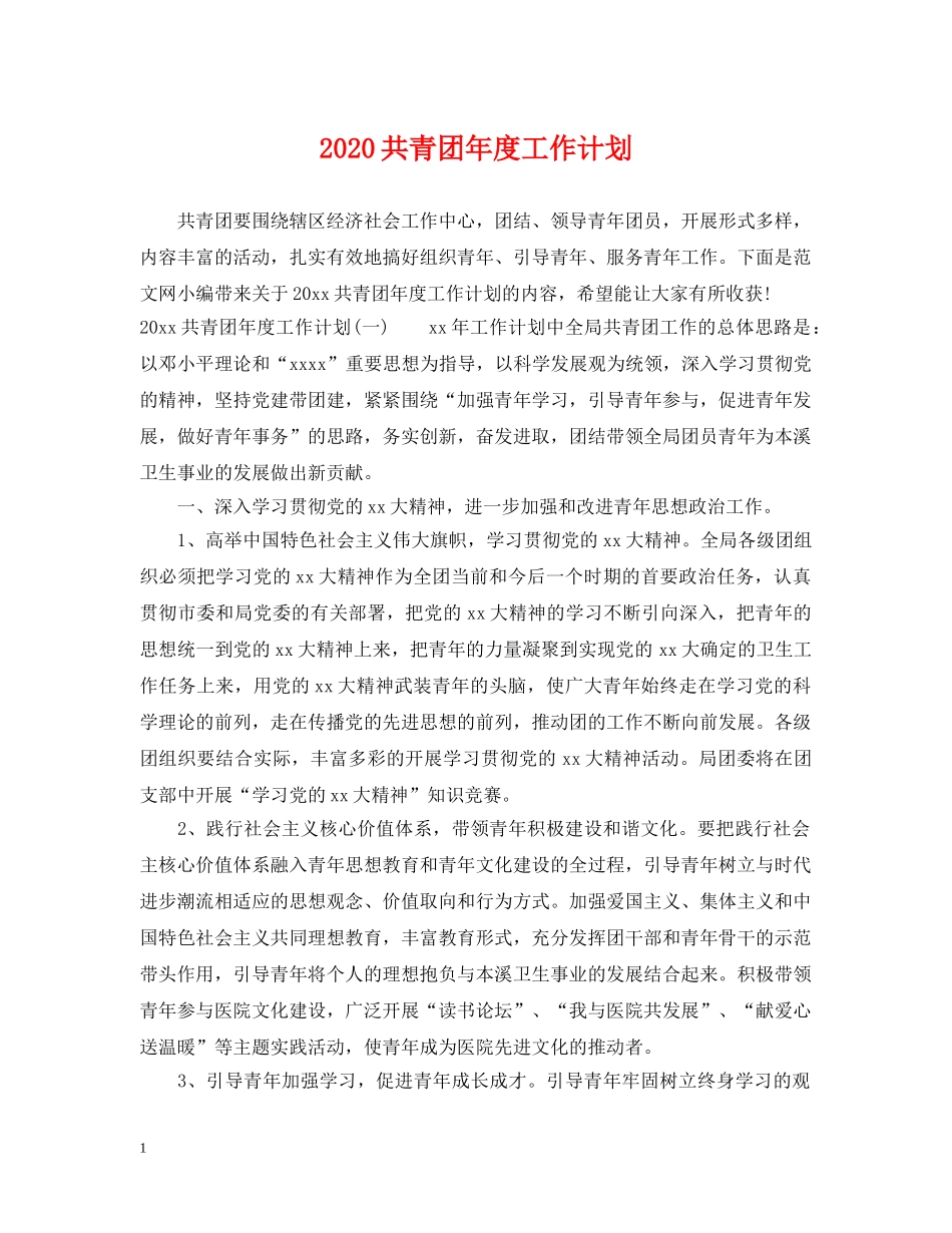2024共青团年度工作计划2 _第1页