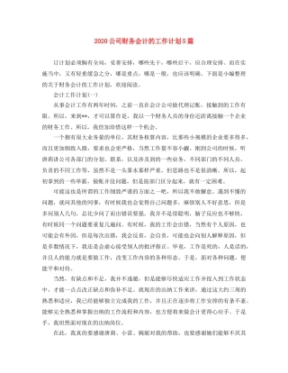 2024公司财务会计的工作计划5篇 